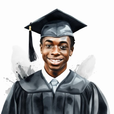 watercolor black male student graduation clipart on a white background