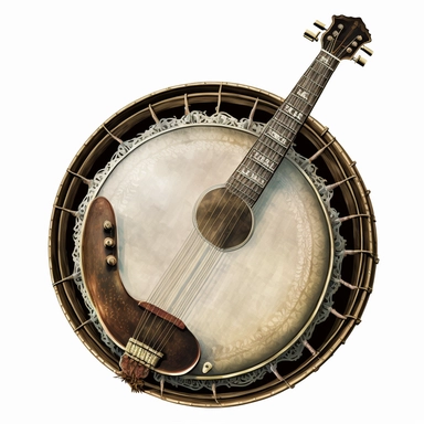 clipart vintage Banjo, white background