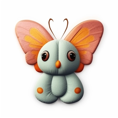 realistic digital painting, clipart of cute plush butterfly toy on white background