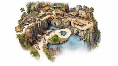 isolated images, illustrations on a white background, realistic top down overhead view caveman village map, Clipart, watercolor, realistic, isolated, full building, highly detailed, hdr, 32K, photo expert quality, watercolor realistic, hyperrealistic and highly detailed, isolated on a white background