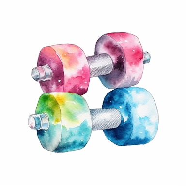 Solid white background, Detailed watercolor dumbbells clipart