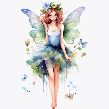 beautiful young girl fairy, watercolor, clipart, full body standing