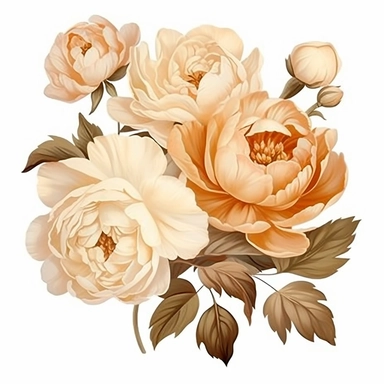 Brown to cream roses peonies in the style of Rachel Ann Austin, clipart set, white background, 8K, I can't believe how beautiful this is,