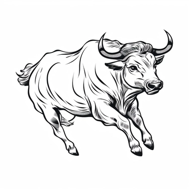 jumping bull, line art, clipart, white backgrounf