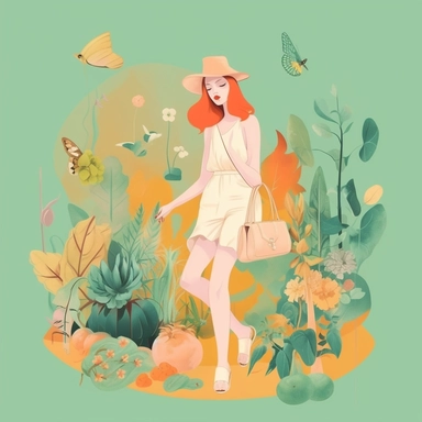 women fashion, ecology concept, clip art, bright pastel