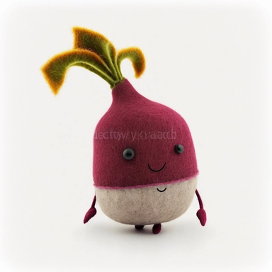 felted beet whimsical character on white background clipart