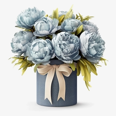 Watercolour realistic pastel blue peonies in flower bouquet box with delicate ribbon bow wrapped around it intricately realistically detailed pastel blue peonies, PNG image,transparent background ,ultra highly detailed, 18k, sharp focus, bright photo with vibrant colours, digitally enhanced,photographic, enhanced graphics, png format, straight, sharp focus, bright lighting, intricate detailed png image ,high definition,300dpi,graphic clipart,computer graphics