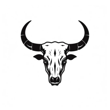 Texas Longhorn Cow Skull black and white , minimalist , vector, clipart, white background, svg , easy to vectorize , simple
