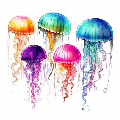 cute and colorful jelly fish clipart white background
