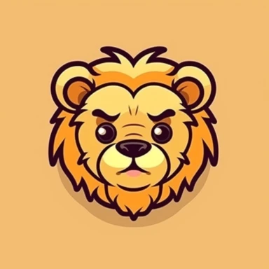 Cute lion face, cartoon, clipart, mascot, isolated on random background
