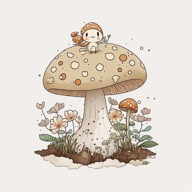 woodland mushroom, archive illustration, cute, white background, clipart