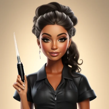 bratz doll clipart of an aesthetics practitioner in black nurse scrub clothing, holding a syringe