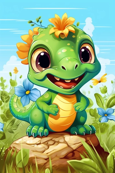 Cute and cute insect lizard, meadow with flowers and green leaves ,walt disney style, color, 4k, quality, detailed, clipart, clipart, sticker, cute, countryside landscape, pastel colors, smile, black outline only, cartoon illustration black and white high contrast happy cartoon, cartoon illustration of style, children's book illustration,
