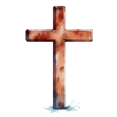 watercolor of a wooden christian cross isolated on a white background, high quality, detailed, realistic, digital illustration, white background, HDR, rtx on,textural richness, digital illustration, clipart