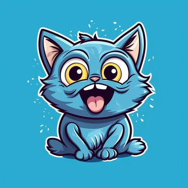 Get ready for some giggles with this entertaining clipart cat! With its wide-eyed surprise and a paw raised in a playful manner, this cat is the embodiment of comic relief. Its goofy antics and humorous expression make it a great addition to designs that aim to bring a smile to people's faces.