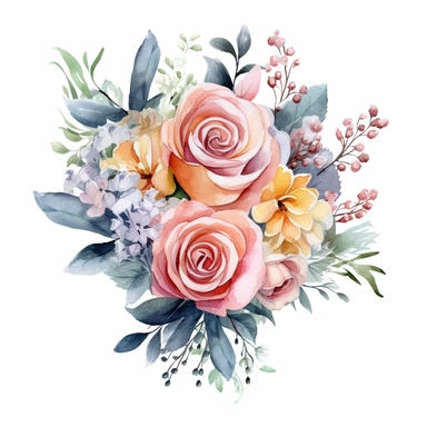 watercolor painted bouquet of mixed colored roses clipart, Flower Border clipart, Minimalist Flower Bouquet clipart, mixed colored roses Clipart roses painting formal glamour elegant style wedding floral bouquet, wedding clipart include babys breath flowers in the bouquet 4
