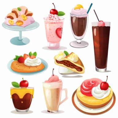 Food and beverage clipart - Create a set of mouth-watering food and drink illustrations like pizza slices, ice cream cones, coffee cups, and cocktails that customers can use for their restaurant menus or food blogs. ultra realistic and colorful