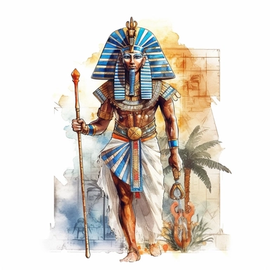 Watercolor Fantasy Ancient Egypt ethnic Pharaoh Clipart, white background