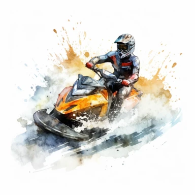 watercolor jetski clipart, white background