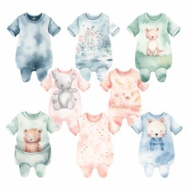 baby onesies, watercolour Clipart, isolated white background, 8k , hd, cute