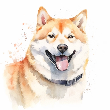 Akita Inu dog smiling, watercolor, sharp illustration clipart, insane detail, white background