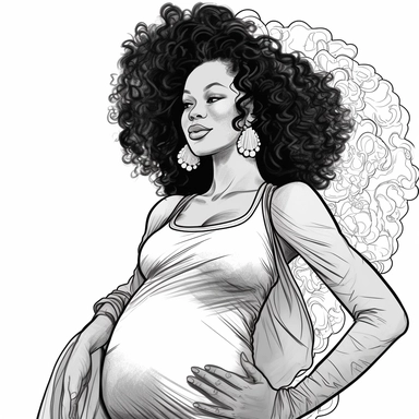 coloring page . Beautiful black woman .pregnant baby bump showing , beautiful, clipart, school background, detailed, happy, glamorous