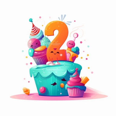 2nd of birthday cake, Clipart, Vector Style, Logo design, White Background