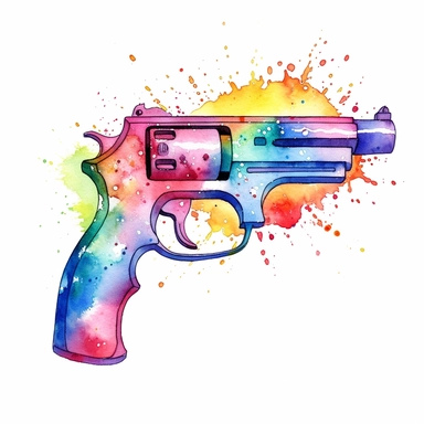 watercolor colorful clipart of a fun water gun, hd, on white background