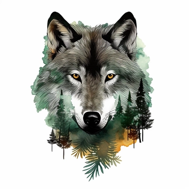 Forest Wolf Head Temporary Sublimation Clipart,Cartoon,hyper realistic, intricate detail, illustration style,high solution,on the white background,