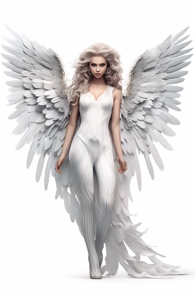 clipart Award - winning concept art, mood, a young woman with angel wings on a white background, in the style of sculptural costumes, uhd image, figuration libre, matte photo, fine art, studio lighting,