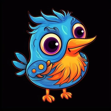 cute cartoon bird clipart, black background,--no cut off edges