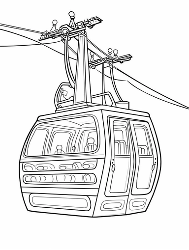 design an air cable car coloring book line art, coloring page line art, black clipart for coloring page, simple and clean line art, illustration style, bold wide black line art