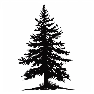 silhouette of fir tree clip art style black on plain white background clean bold lines