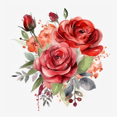 birthday red roses bouquet watercolor design clipart