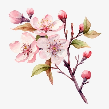 branch of cherry tree flower ,watercolour clipart