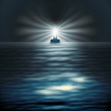 light from a flashlight at a distance, at sea, clipart
