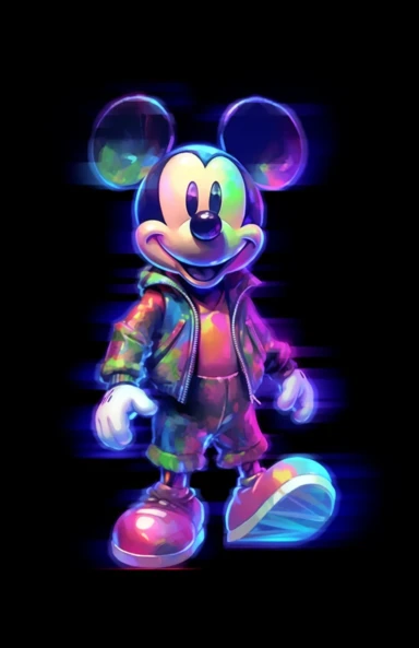 a mickey mouse in purple and blue costume with bow png clipart, in the style of dark pink and brown, pseudo-infrared, grid-based, commission for, close-up, dark white and dark green, associated press photo