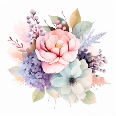 watercolor floral clipart free, filled with hydrangea, carnations and roses, in the style of realistic usage of light and color, in the style of soft pastel watercolors, harmonious composition, soft pastel colors, mauve, pink, and baby blues, soft focus romanticism, decorative paintings, large canvas sizes, colorful patchwork, eye-catching composition, dense composition, high resolution