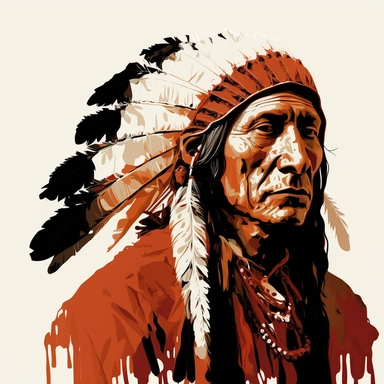 apache leader, clipart illustration, dark vivid colours, clean, crisp, smooth, with white background