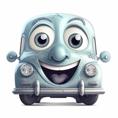fantasy happy cute classic car mamal face, cartoon, clipart, mascot, isolated on white background