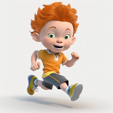 cute little boy running , wearing athletic gear , full body, smiling, Sport graphics, action clipart, 16k, isolated on white background, 3d, rendered by pixar