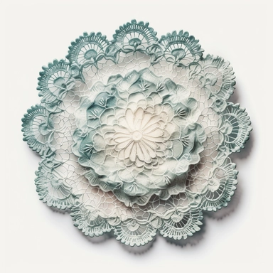 watercolor, hyper realistic, no background, have margins, 8k, ultra detailed clipart, no text, no logo, no trademark A delicate lace doily in a soft cream color, perfect for placing under teacups or other tableware, muted pastel blue