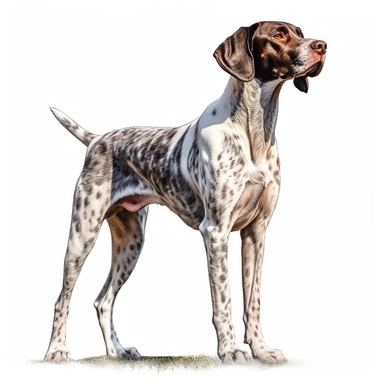 pointer dog watercolour painting standing realistic yet stylized, digitally enhanced, clipart, 32k uhd, detailed crosshatching white background