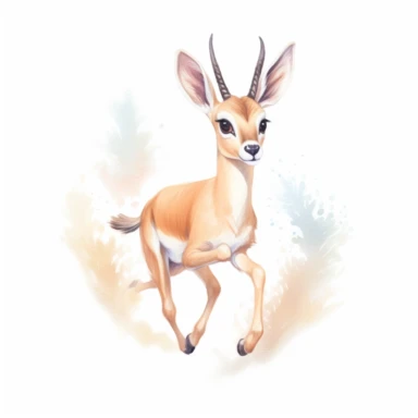 cute gazelle fawn, prancing and leaping with boundless energy, its joy infectious, soft pastel colors, clipart, on a white background