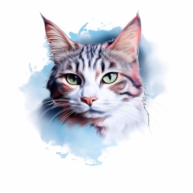 vector of a cute cat in hyper real beautiful japanese tattoo, paint art style, clipart, detail design, colorful, contour, white background, magnificent,