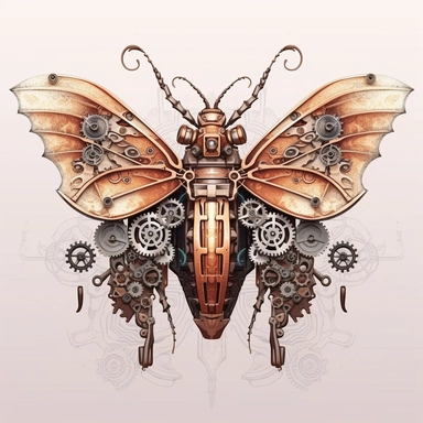 a steampunk style mechanic bug with watercolor effect,steampunk style gear wheels,steampunk style wings,unrealistic,suitable for digital cliparts , fantastic scene , high quality,fantastic scene