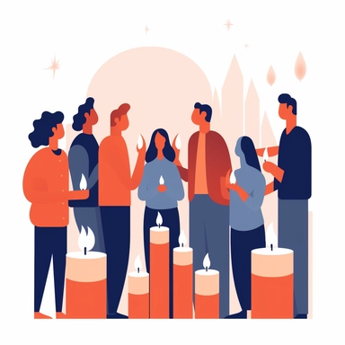 A minimal illustration of a candlelight vigil, flat colors, on a white background, clipart, thick lines.