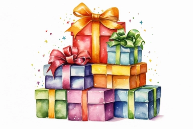 holiday christmas gifts, watercolor clipart