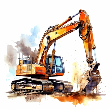 watercolour clipart drawing of an excavator working