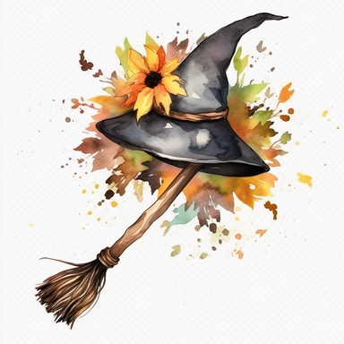witch broom watercolor dark arcadia clip art